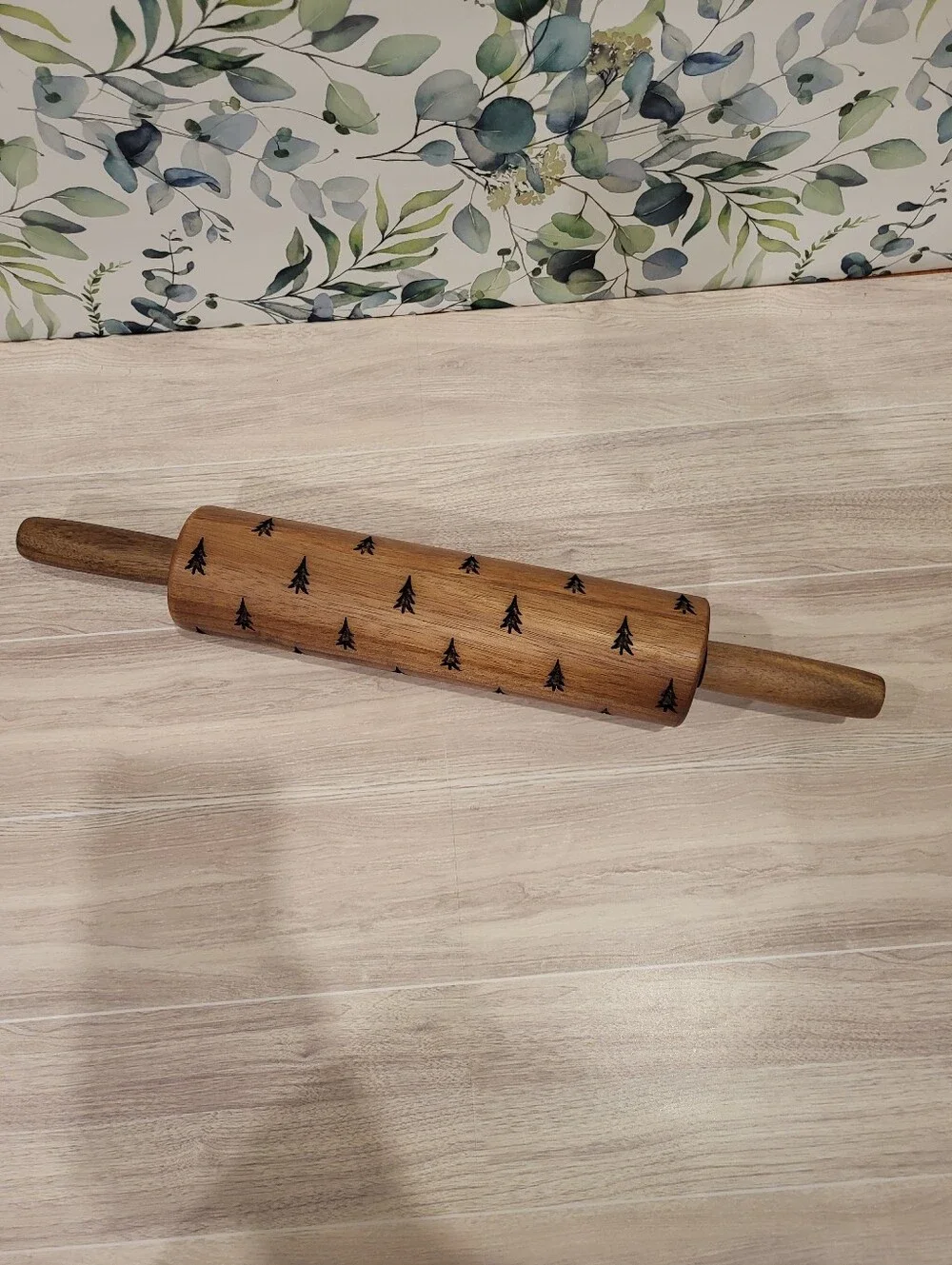 Hearth And Hand With Magnolia Engraved Wooden Rolling Pin with Tree Pattern
